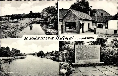 Ak Thune Braunschweig in Niedersachsen, Ehrenmal, Mittellandkanal, Geschäftshaus