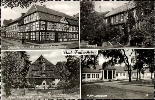 Ak Fallersleben Wolfsburg in Niedersachsen, Schloss, Geburtshaus Hoffmann von Fallersleben