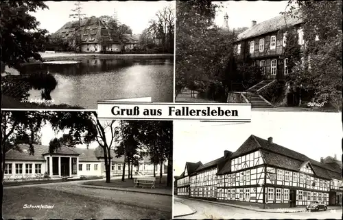 Ak Wolfsburg in Niedersachsen, Geburtshaus Hoffmann von Fallersleben, Schloss, Schwefelbad, Park