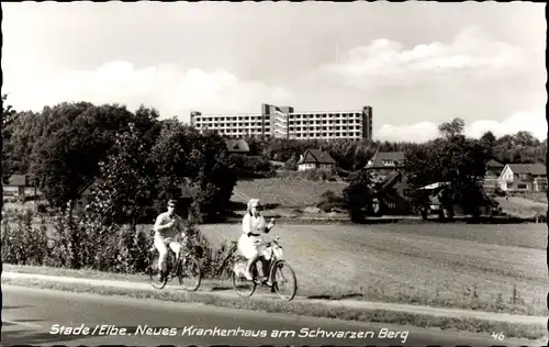 Ak Stade in Niedersachsen, Neues Krankenhaus am Schwarzen Berg, Fahrrad