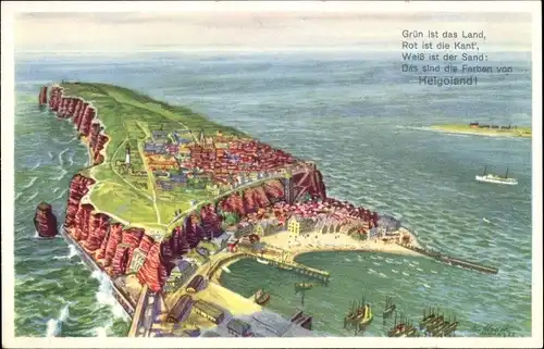 Künstler Ak Helgoland in Schleswig Holstein, Blick auf die Insel