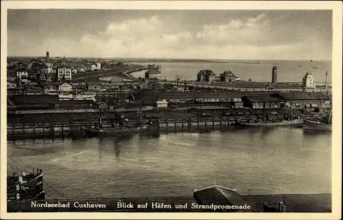 Ak Nordseebad Cuxhaven, Blick auf Hafen und Strandpromenade