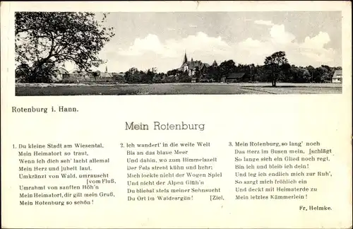 Ak Rotenburg in Hannover Rotenburg an der Wümme, Gedicht Fr. Helmke Mein Rotenburg, Ortsansicht