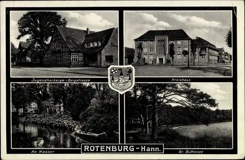 Ak Rotenburg in Hannover Rotenburg an der Wümme, Jugendherberge Bergstraße, Kreishaus, Wappen