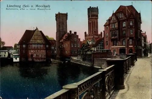 Ak Lüneburg in Niedersachsen, Ratsmühle, alter und neuer Wasserturm