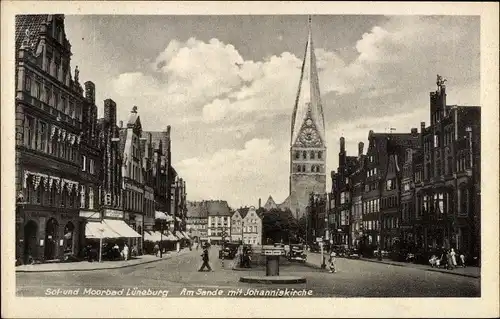 Ak Lüneburg in Niedersachsen, Am Sande, Johanniskirche, Geschäfte