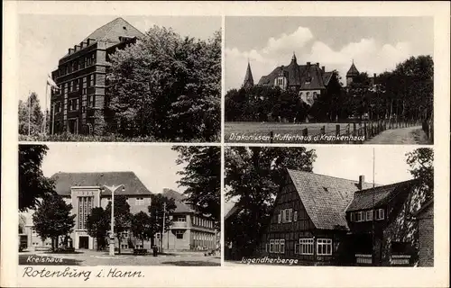 Ak Rotenburg an der Wümme, Diakonissen Mutterhaus, Krankenhaus, Kreishaus, Jugendherberge