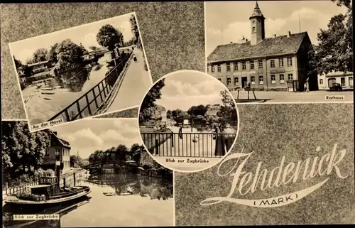 Ak Zehdenick in der Mark, An der Havel, Rathaus, Blick zur Zugbrücke