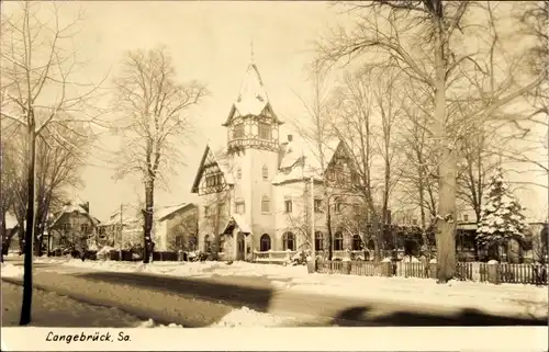 Ak Dresden Langebrück, Straßenansicht im Winter