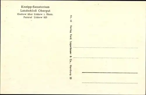 Ak Grabow Lüchow in Niedersachsen, Kneipp Sanatorium, Landschloss Obergut