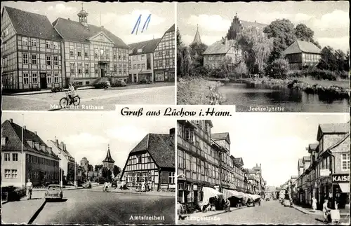 Ak Lüchow im Wendland, Markt mit Rathaus, Jeetzelpartie, Langestraße, Amtsfreiheit