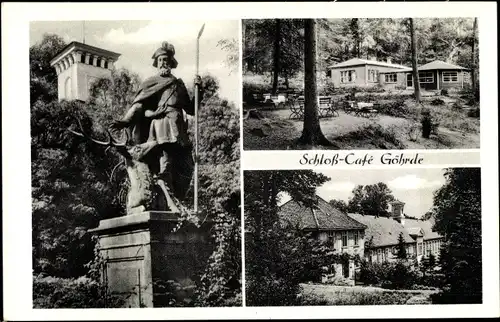 Ak Göhrde in Niedersachsen, Schlosscafé, Inh. H. Zimmermann, Denkmal, Aussichtsturm