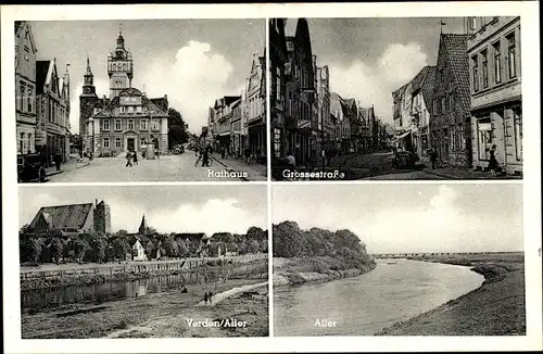 Ak Verden an der Aller, Rathaus, Grossestraße, Panorama