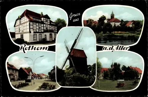 Ak Rethem an der Aller, Fachwerkhaus, Teilansicht, Windmühle