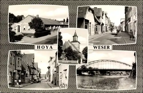 Ak Hoya an der Weser, Weserbrücke, Langestraße, Kirche