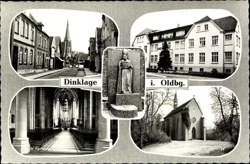 Ak Dinklage in Niedersachsen, St. Annen Hospital, Langestraße, St. Katharina Kirche