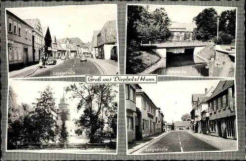 Ak Diepholz in Niedersachsen, Langestraße, Brücke, Kirche, Lohnepartie