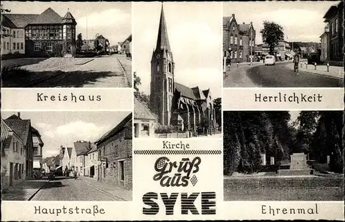 Ak Syke in Niedersachsen, Kreishaus, Ehrenmal, Herrlichkeit, Haupstraße
