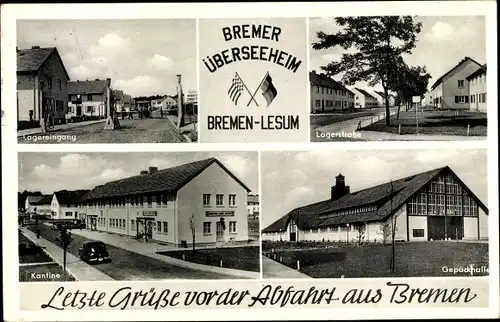 Ak Lesum Bremen, Bremer Überseeheim, letzte Grüße vor der Abfahrt, Gepäckhalle, Kantine