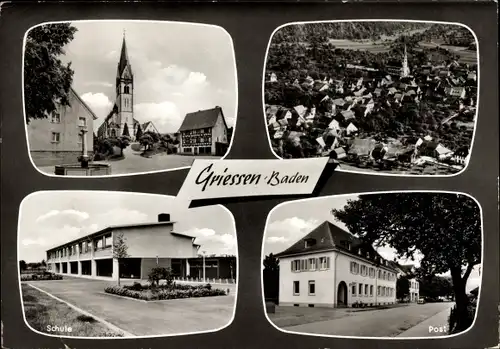 Ak Grießen im Klettgau Baden, Post, Schule, Kirche, Panorama vom Ort