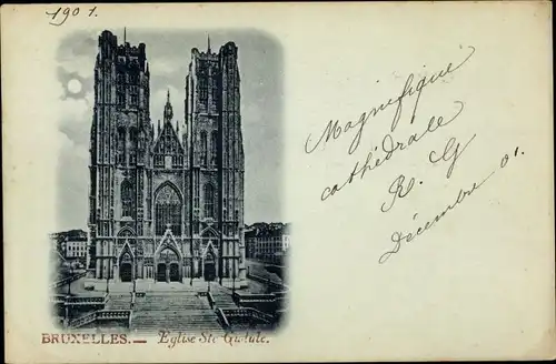 Mondschein Ak Brüssel Brüssel, Kirche Ste Gudule