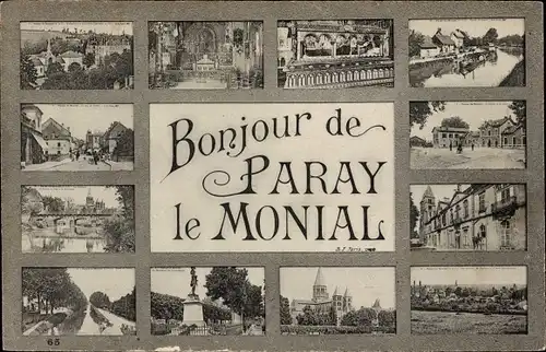 Ak Paray le Monial Saône et Loire, Ortsansicht, Gewässer, Straßenansicht