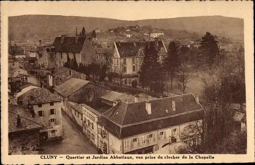 Ak Cluny Saône-et-Loire, Bezirk und Abteigärten, Blick vom Glockenturm der Kapelle