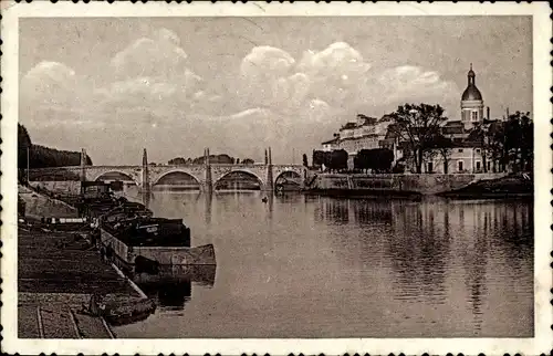 Ak Chalon sur Saône Saône et Loire, Die Saint-Laurent-Brücke und das Krankenhaus