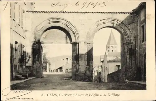 Ak Cluny Saône-et-Loire, Tor zur Kirche und zur Abtei