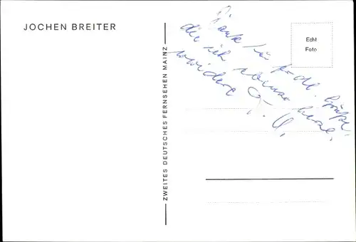 Ak Nachrichtensprecher Jochen Breiter, Portrait, ZDF, Autogramm