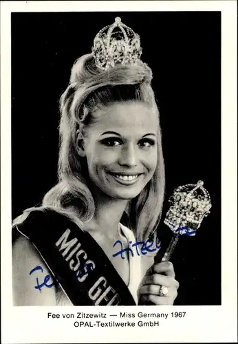 Ak Fee von Zitzewitz, Miss Germany 1967, Opal Textilwerke GmbH, Portrait