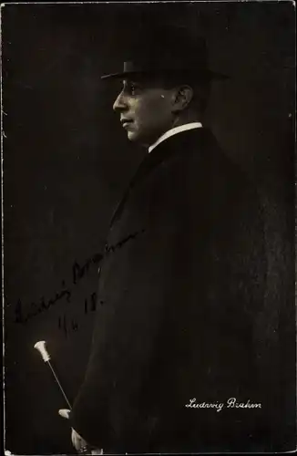 Foto Ak Schauspieler Ludwig Brahm, Portrait im Anzug mit Hut, Autogramm