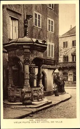 Ak Obernai Oberehnheim Elsass Bas Rhin, Alter Brunnen, Rathaus