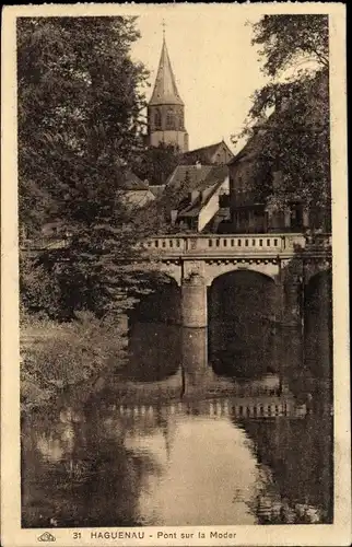 Ak Haguenau Haguenau im Elsass Bas-Rhin, Brücke über den Moder