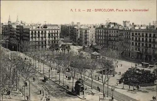 Ak Barcelona Katalonien Spanien, Plaza de la Universidad