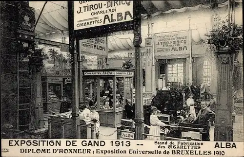 Ak Gent Gent Ostflandern, Ausstellung 1913, Alba-Zigaretten-Produktionsstand