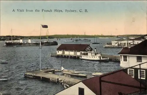 Ak Sydney Cape Breton Nova Scotia Kanada, Ein Besuch der französischen Schiffe