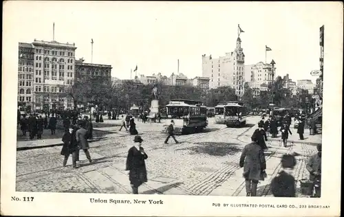 Ak New York City USA, Union Square, Straßenbahn