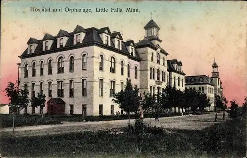 Ak Minnesota USA, Krankenhaus und Waisenhaus, Little Falls