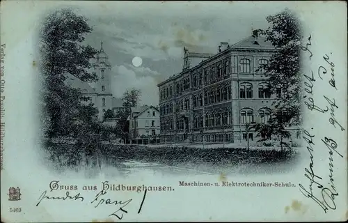 Mondschein Ak Hildburghausen in Thüringen, Maschinen- und Elektrotechniker Schule