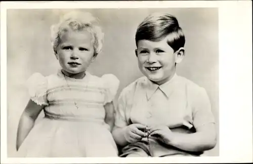 Ak Kronprinz Charles und Prinzessin Anne von Großbritannien, 1952