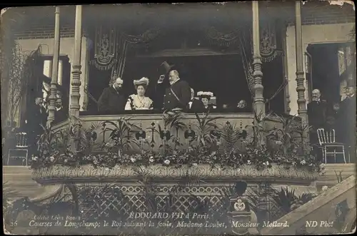 Ak Paris, Edouard VII, Courses de Longchamp, Madame Loubet, Monsieur Mollard