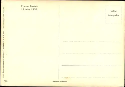 Ak Prinzessin Beatrix der Niederlande als Baby, 1938