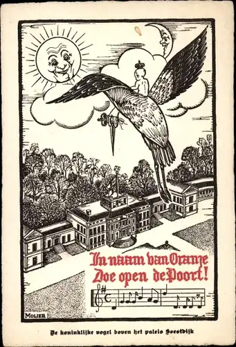 Lied Künstler Ak Molier, Soestdijk Utrecht Niederlande, In naam van Oranje doe open de Poort