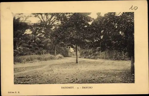 Ak Dangbo Benin Dahomey, Ortsansicht, Bäume