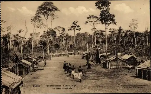 Ak Belgisch-Kongo, Demokratische Republik Kongo, Zaire, Buela, Bau eines Dorfes