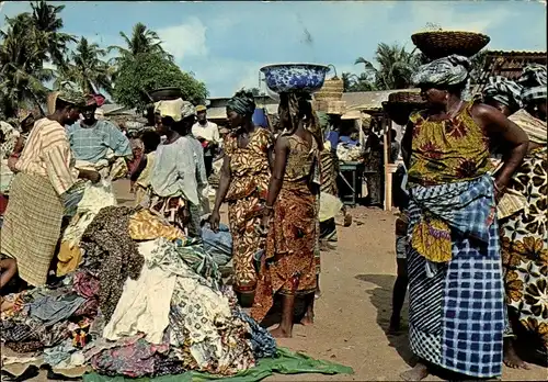 Ak Afrika, Partie am Markt, Marktstände, Händler