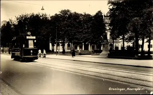 Ak Groningen Niederlande, Heereplein, Straßenbahn 3