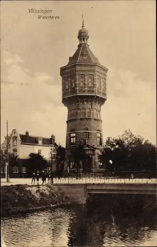 Ak Vlissingen Zeeland Niederlande, Watertoren, Wasserturm, Brücke