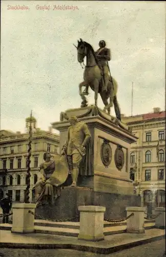 Ak Stockholm Schweden, Gustaf Adolfstatyn